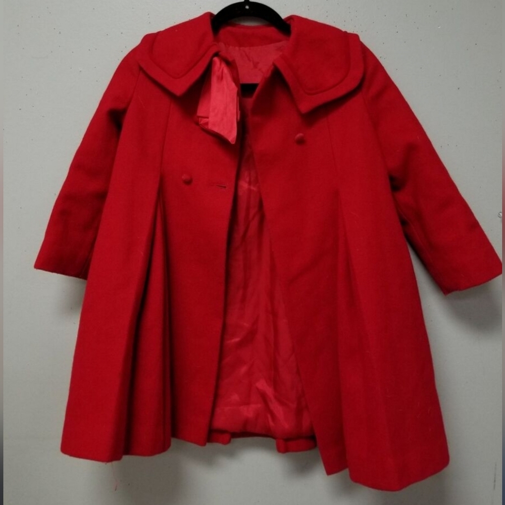 Vintage FW Fischer Designs By Ellerie Fashion Red Wool Youth Girls Pea Coat 6x